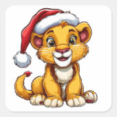 サンタハットを着たかわいいマンガのライオンの仔 スクエアシール (正面)