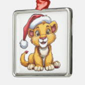 サンタハットを着たかわいいマンガのライオンの仔 メタルオーナメント (左)
