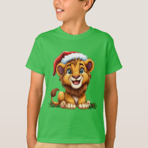サンタハットを着たかわいいマンガのライオンの仔 Tシャツ