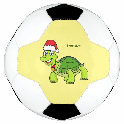 サンタハットを着たかわいい幸せ亀 サッカーボール (正面)