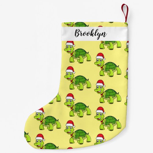 サンタハットを着たかわいい幸せ亀 スモールクリスマスストッキング (裏面)