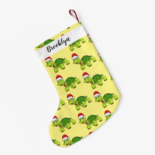 サンタハットを着たかわいい幸せ亀 スモールクリスマスストッキング (裏面 (吊り時))