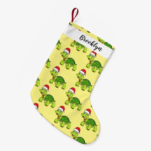 サンタハットを着たかわいい幸せ亀 スモールクリスマスストッキング (正面 (吊り時))