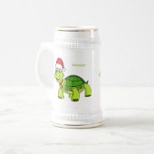 サンタハットを着たかわいい幸せ亀 ビールジョッキ (正面左)