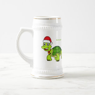 サンタハットを着たかわいい幸せ亀 ビールジョッキ