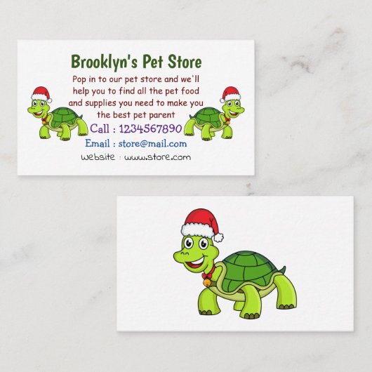 サンタハットを着たかわいい幸せ亀 名刺 (正面/裏面)
