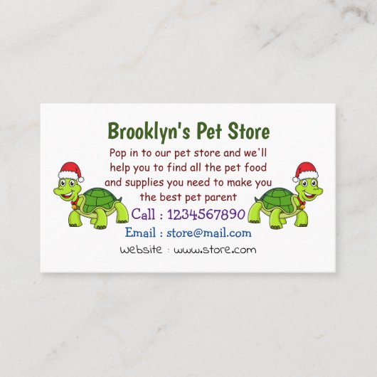 サンタハットを着たかわいい幸せ亀 名刺 (正面)