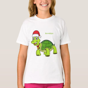 サンタハットを着たかわいい幸せ亀 Tシャツ