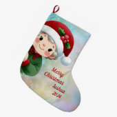 サンタハットを着たかわいい男の子 ラージクリスマスストッキング (正面 (吊り時))