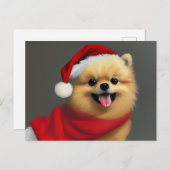 サンタハットを着たかわいい茶色のポメラニア犬 シーズンポストカード (正面/裏面)
