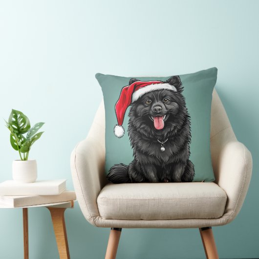 サンタハットを着たかわいい黒犬 クッション (椅子)