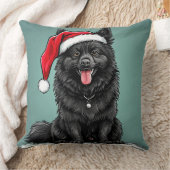 サンタハットを着たかわいい黒犬 クッション (ブランケット)