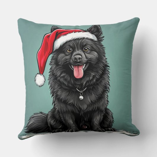 サンタハットを着たかわいい黒犬 クッション (裏面)