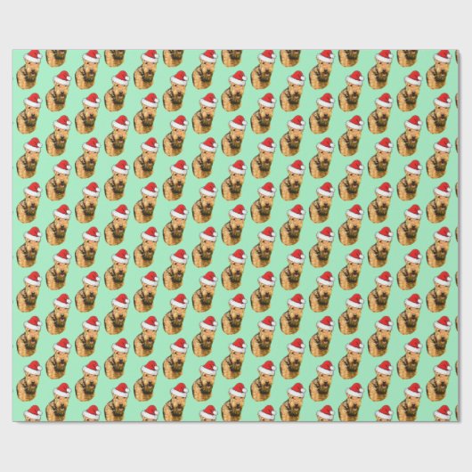 サンタハットを着たエアデールテリア ラッピングペーパー (フラット)