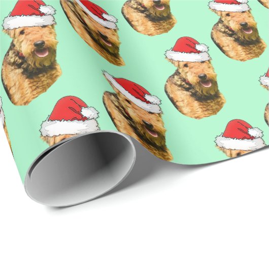 サンタハットを着たエアデールテリア ラッピングペーパー (ロールコーナー)