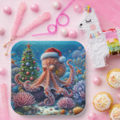 サンタハットを着たクリスマスのタコ ペーパープレート (パーティー)