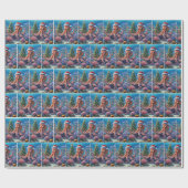 サンタハットを着たクリスマスのタコ ラッピングペーパー (フラット)