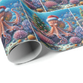 サンタハットを着たクリスマスのタコ ラッピングペーパー (ロールコーナー)