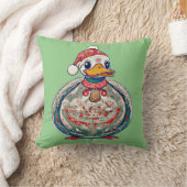 サンタハットを着たクリスマスの民間伝承アヒル クッション (ブランケット)