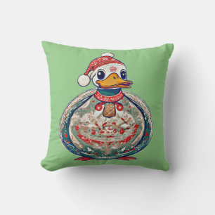 サンタハットを着たクリスマスの民間伝承アヒル クッション