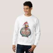 サンタハットを着たクリスマスの民間伝承アヒル スウェットシャツ (正面フル)