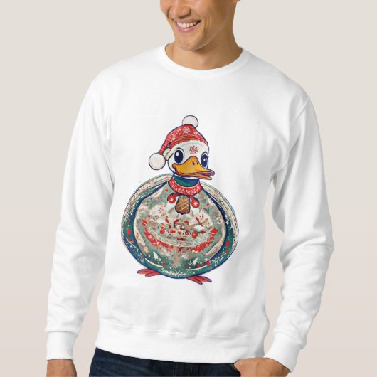 サンタハットを着たクリスマスの民間伝承アヒル スウェットシャツ (正面)