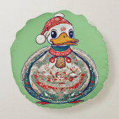 サンタハットを着たクリスマスの民間伝承アヒル ラウンドクッション (裏面)