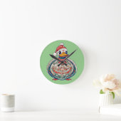 サンタハットを着たクリスマスの民間伝承アヒル ラウンド壁時計 (ホーム)