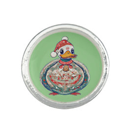 サンタハットを着たクリスマスの民間伝承アヒル リング