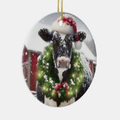 サンタハットを着たクリスマスの牛 セラミックオーナメント (右)