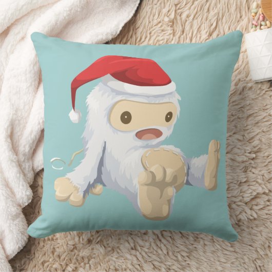 サンタハットを着たクリスマスイェティ人形 クッション (ブランケット)