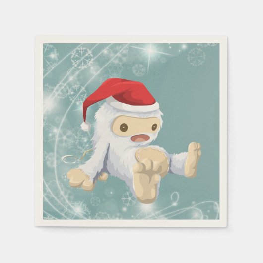 サンタハットを着たクリスマスイェティ人形 スタンダードカクテルナプキン (正面)