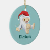 サンタハットを着たクリスマスイェティ人形 セラミックオーナメント (右)