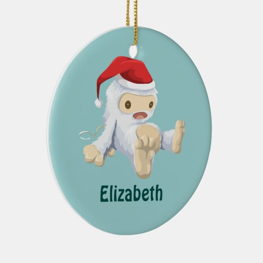 サンタハットを着たクリスマスイェティ人形 セラミックオーナメント (右)