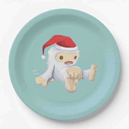 サンタハットを着たクリスマスイェティ人形 ペーパープレート (正面)