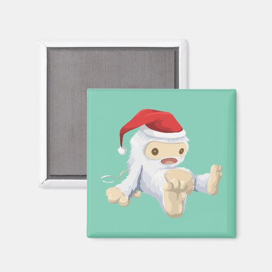 サンタハットを着たクリスマスイェティ人形 マグネット (正面/裏面)