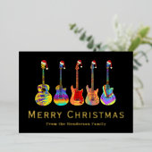 サンタハットを着たクリスマスギタズブラック金ゴールド 箔シーズンカード (立ち正面)