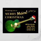 サンタハットを着たクリスマスギター金ゴールド 箔シーズンカード (正面)