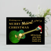 サンタハットを着たクリスマスギター金ゴールド 箔シーズンカード (立ち正面)