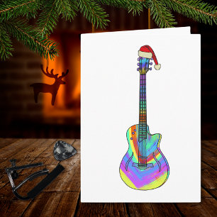 サンタハットを着たクリスマスギター カード