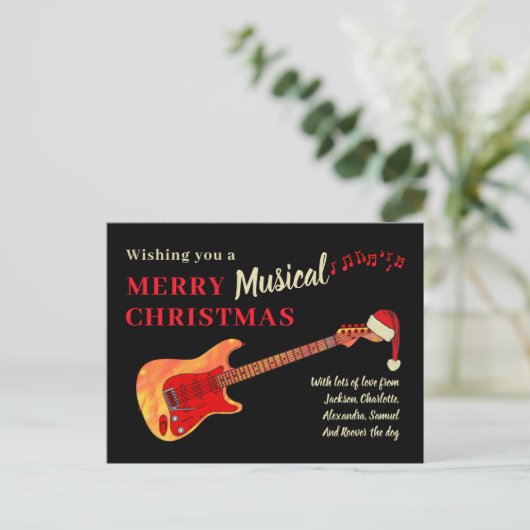 サンタハットを着たクリスマスギター シーズンポストカード (スタンド正面)