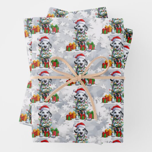 サンタハットを着たクリスマスダルマチアかわいい ラッピングペーパーシート (インサイチュ)