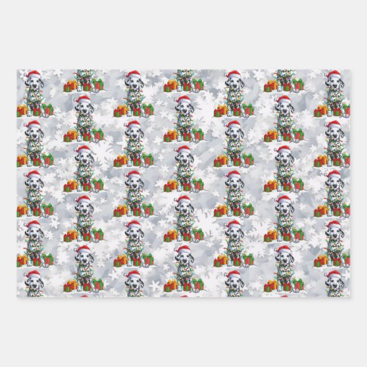 サンタハットを着たクリスマスダルマチアかわいい ラッピングペーパーシート (正面)