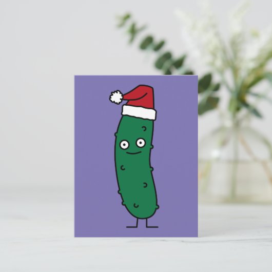 サンタハットを着たクリスマスディルの漬物 シーズンポストカード (スタンド正面)