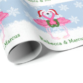 サンタハットを着たクリスマスピンクのフラミンゴ ラッピングペーパー (ロールコーナー)