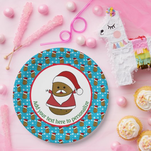 サンタハットを着たクリスマスポテトが幸せ ペーパープレート (パーティー)