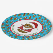 サンタハットを着たクリスマスポテトが幸せ ペーパープレート (アングル)