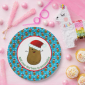 サンタハットを着たクリスマスポテトが幸せ ペーパープレート (パーティー)