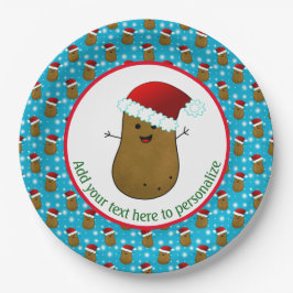 サンタハットを着たクリスマスポテトが幸せ ペーパープレート