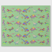 サンタハットを着たクリスマス恐竜 ラッピングペーパー (フラット)